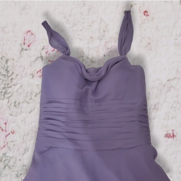 Jasmine Boutique- Lilac Halter Ruched Flowy Midi Mesh Dress - Picture 5 of 16